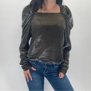 SOLD!  BCBG Maxazria Top Size M Black Gold Silver Metallic
